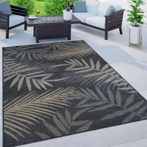 Bahama Palm Frond Blue Indoor/Outdoor Area Rug 5' x 7' - Stain Resistant, Low... - Picture 1 of 9