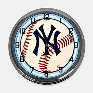 18" New York Yankees Metal Sign Designed White Neon Clock - Picture 1 of 6