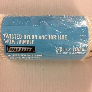 3/8 x 100 ft ~ Multi Use Twisted Nylon Anchor Line / Rope with Thimble ~ 300 lb - Bild 1 von 3