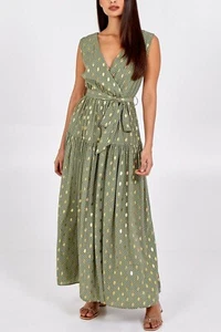 QED Green Floral Women's SIZE 14sleeveless Maxi Length Tiered Dress - Picture 1 of 4