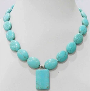 Tibet Jewelry Ancient Tone Turquoise Beads Gemstone Pendant Necklace 18" - Picture 1 of 6