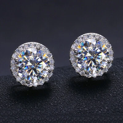 VVS1 Moissanite Earrings Ear Studs Diamond 925 Sterling Silver Real Gold 8ct 5mm - Image 1 of 4