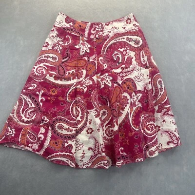 Liz Claiborne Swing Midi Skirt Women 4 Pink Paisley Linen Cotton Fun Festive - Image 1 of 4