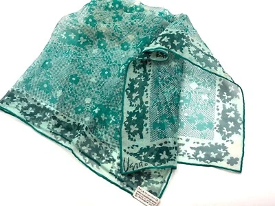 Винтажный прозрачный шарф Verasheer от Vera бирюзовый синий шелковая смесь Японии квадратный цветочный - Изображение 1 из 4