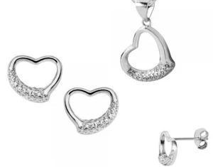 Conjunto Joyas Corazón Colgante Pendientes Cadena Plata 925 - Imagen 1 de 7