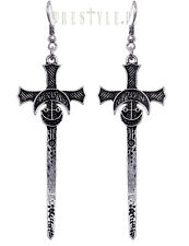 Restyle Silver Swords Earrings Gothic Moon Occult Jewelry Symbols Cross Wiccan 