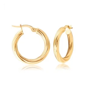 9ct Yellow Gold 15mm Twist Hoop Earrings - Picture 1 of 2