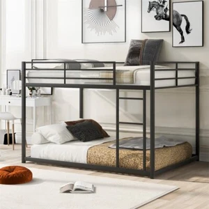 FUNIDEE Full over Full Bunk Bed Sturdy Heavy Duty Metal Bed Frame w/Ladder Black - Picture 1 of 9