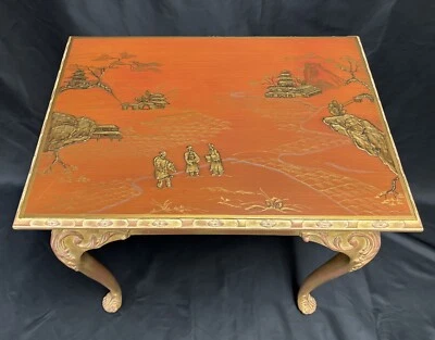 Mesa Chinoiserie Académica China Siglo XX - Escena de Arte Elevada con Laca Foto 1 de 4