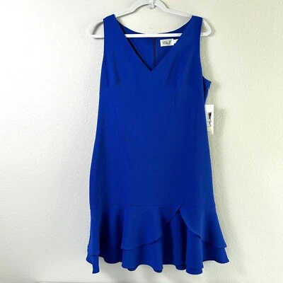 Eliza J 连衣裙女式 12 码蓝色荷叶边下摆迷你拉链无袖全新带标签 — 第 1/4 张图片