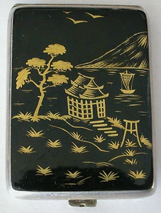 A FINE ANTIQUE STERLING SILVER BLACK AND GOLD ENAMELED  DECORATED SMALL CASE - Picture 1 of 8