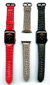 GENUINE ALLIGATOR STRAP FOR APPLE WATCHES - LARGE AND SMALL 3 COLORS - Picture 1 of 9