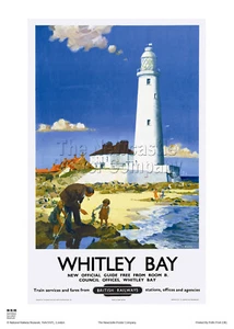 WHITLEY BAY  VINTAGE RETRO  RAILWAY TRAVEL HOLIDAY  ADVERTISING  POSTER  - Picture 1 of 1