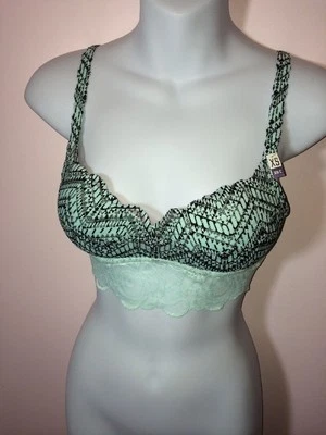 Nuevo con etiquetas Bralette Acolchado Push Up ROSA Victorias Secret Estampado Azteca Verde Menta Talla XS Foto 1 de 4
