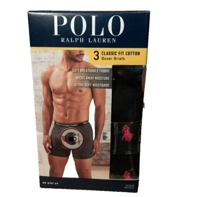 Paquete de 3 calzoncillos boxer Polo Ralph Lauren para hombre negros calce clásico de algodón XL Foto 1 de 4