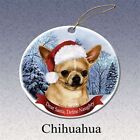 Fawn Chihuahua Dog Santa Hat Christmas Ornament Porcelain