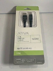 ATIVA USB 2.0 Cable 16 foot Extension Cable New Sealed  - Picture 1 of 5