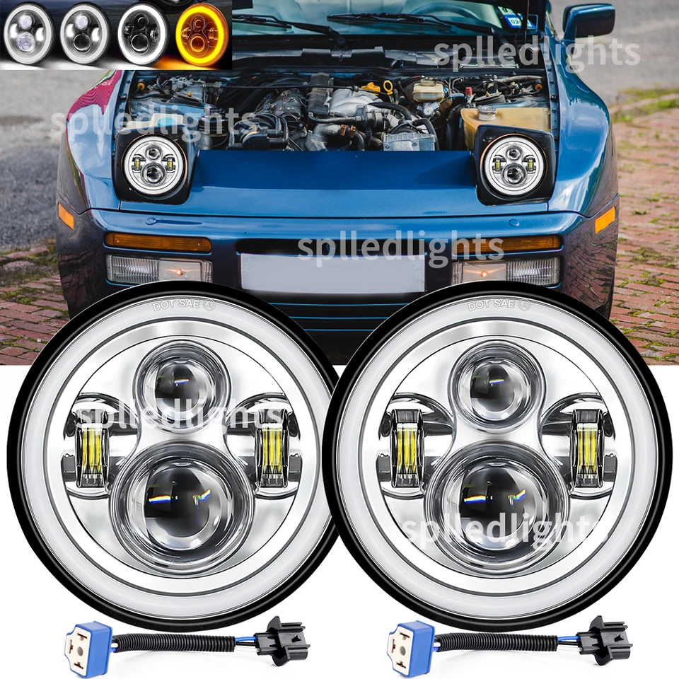  Par de faros LED redondos de 7" alto/bajo Fit Porsche 911 912 914 924 928 944 DOT negro Foto 1 de 4