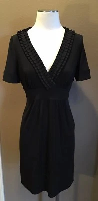 Max & Cleo 8 M Black Quiet Luxury Pleated V-Neck Dress W Short Sleeves￼ - Image 1 of 4