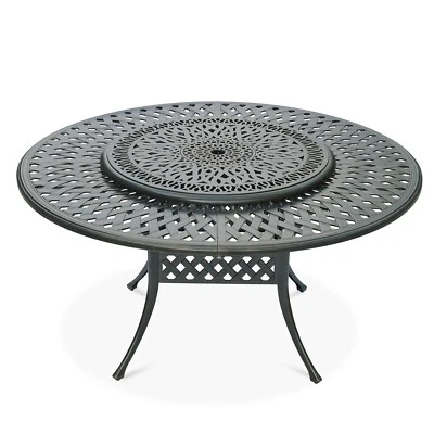 Mesa de comedor redonda grande para patio con mesa de patio exterior de aluminio fundido Lazy Susan Foto 1 de 4