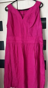 Puro Lino Magenta Pink Sleeveless Linen Dress Size 44 UK 16. New - Picture 1 of 5