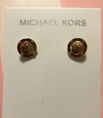 Nuevos aretes redondos tono dorado Michael Kors MKJ1666710 Astor MK LOGO N5082 Foto 1 de 3