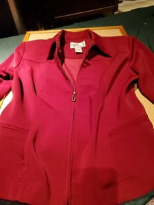 Sheri Martin Jacket Womans Sz 10 P New York Petites Red 1/4 Zip Coat Blazer - Picture 1 of 3