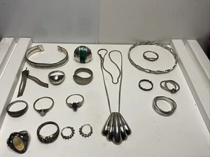 Collana bracciale 12 anelli gioielli argento sterling 925 vintage 54 grammi - Foto 1 di 19