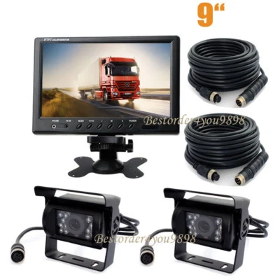 9" Car Vehicle LCD Monitor + 2x 4Pin IR Parking Backup Reverse Rear view Camera - Image 1 of 4