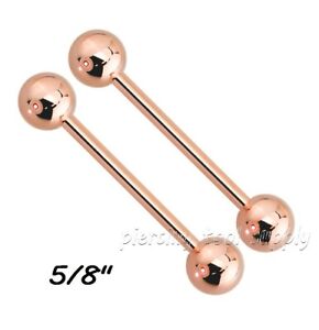 PAIR 14G 16G Rose Gold Plated Surgical Steel Tongue Ring & Nipple Ring Barbell
