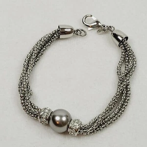 Premier Designs Silver Tone Grey Faux Pearl Multi Strand Chain Fashion Bracelet - Picture 1 of 5