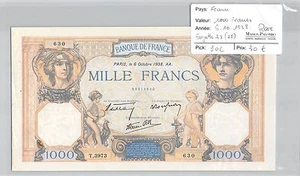 BILLET FRANCE - 1000 FRANCS - 6.10.1938 - RARE - Picture 1 of 1
