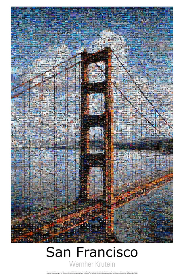 24x36 Art Poster; Stunning Golden Gate Mosaic, San Francisco, Wernher Krutein - Image 1 of 2