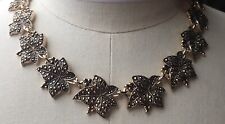 Vintage Flat Gold Tone Necklace/Ivy? Leaf Link Chain/Retro/Chunky/Faux Marcasite