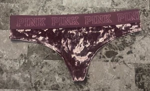 NWT VICTORIA'S SECRET PINK M PURPLE CRUSHED VELVET MESH THICK BAND THONG PANTIES - Picture 1 of 4