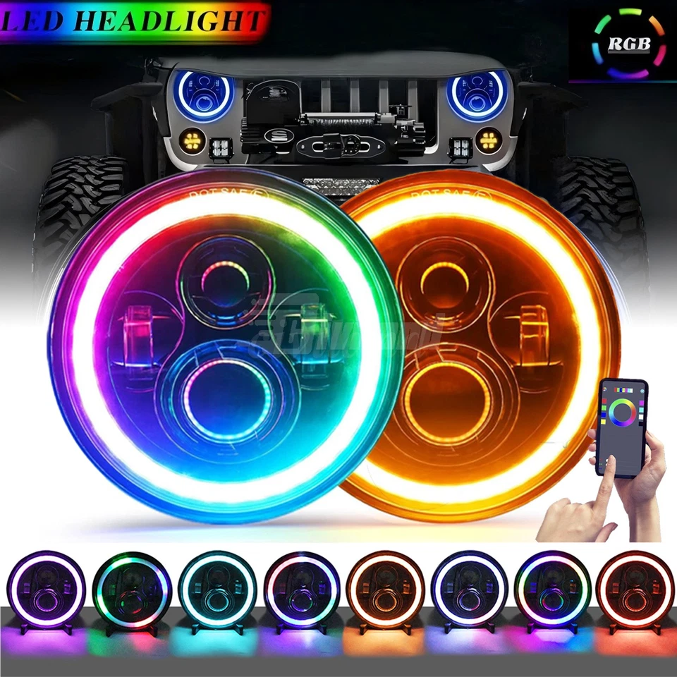 Remote 7inch Round LED Headlights RGB Halo DRL Light for Chevy C10 C20 Pickup Foto 1 de 4