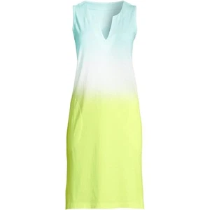 Lands End Damen M Baumwolle Jersey Ärmellos Schwimmen Überziehen Kleid Lemon Lime Ombre - Bild 1 von 9