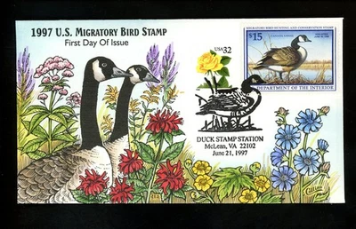 US FDC #RW64 Federal Duck Collins Hand Painted HP 1997 McLean VA Canada Goose HC - Image 1 of 3