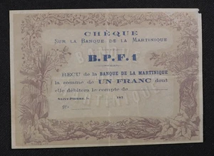 187_ 1 Franc Banque de la Martinique Remainder, mentioning 1902 Volcano - Picture 1 of 3