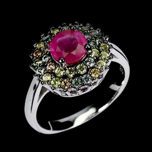 925 Sterling Silver Ring Round Ruby 6mm Sapphire Natural Gemstone Jewelry Size 7 - Picture 1 of 14