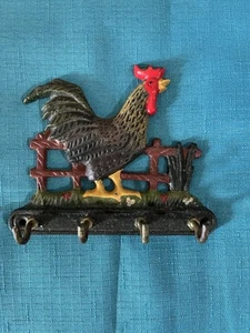 De colección Hierro Fundido Granja Gallo Montaje en Pared Llavero Ganchos Pintados Granja - Imagen 1 de 9