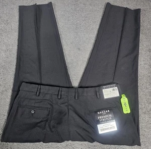 Men's Straight Fit Dress Pants 42x30 Haggar Black Premium Stretch Comfort Waist - Picture 1 of 8