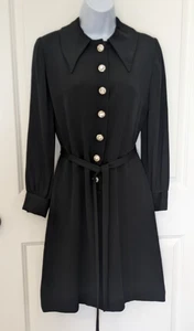Vintage Leslie Fay Originals Black long sleeve Dress Button down Belted No TAG - Picture 1 of 20