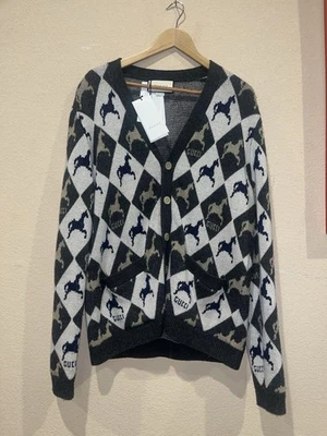 Cárdigan Suéter Ecuestre Gucci Marrón Unicornio Cuello en V Lana Tejido Pequeño Nuevo con Etiquetas Foto 1 de 4