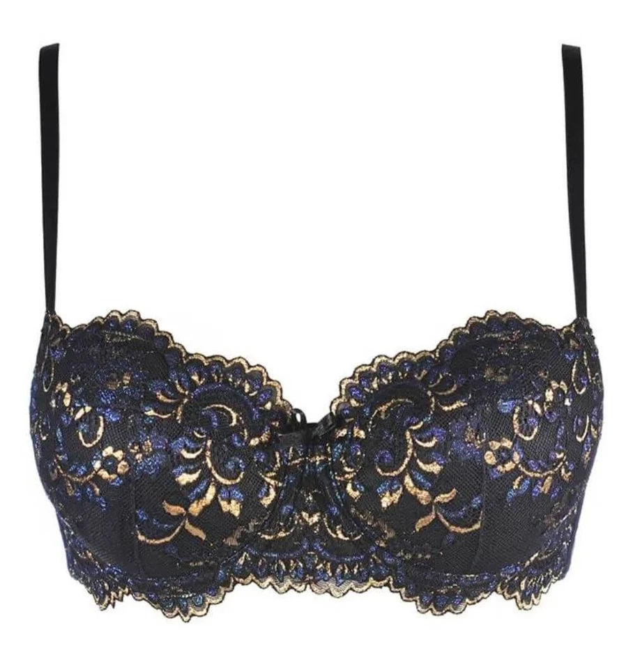 Sujetador Axami Savoir Vivre Pushup Balconette Floral Encaje Metálico Hecho en Europa 38B Foto 1 de 4