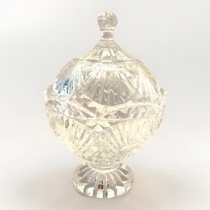 Crystal Candy Dish Lid Scalloped Art Deco Heavy Footed Retro Pedestal Compote 9" - Picture 1 of 15