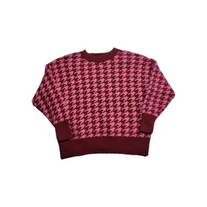 Ava & Viv Sweater Womens 1X Houndstooth Crew Neck Pullover Red - Picture 1 of 7