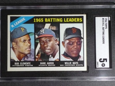 1966 Topps 1965 NL Batting Leaders No215 (Clemente Aaron Mays) SGC 5 EX - Изображение 1 из 2