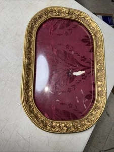 "Antiguo marco de fotos ovalado de madera ornamentada de yeso dorado con vidrio convexo 18X12""" - Imagen 1 de 14