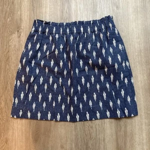 Minigonna J.Crew blu bianca stampa Ikat taglia 6 misto lino cotone elastico in vita - Foto 1 di 13